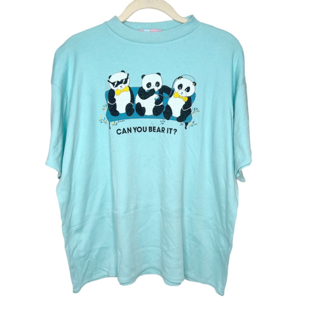 Vintage Can You Bear It 80s 90s Light Blue Shirt Large